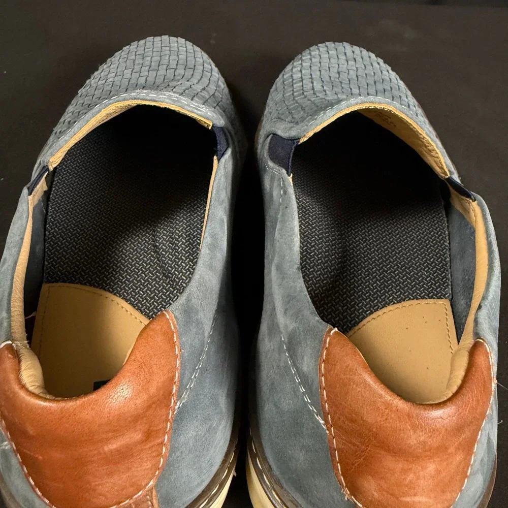 Johnston & Murphy Blue Woven Nubuck Slip On Sneakers 25-2529 Sheepskin Mens 10